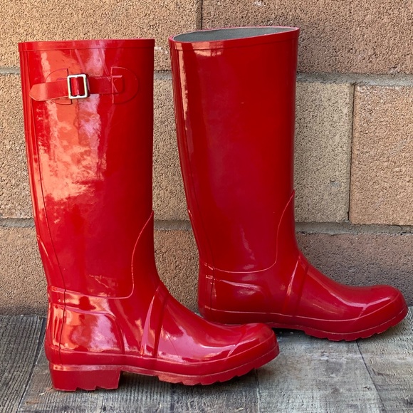 Nomad Shoes - Red Tall Rubber Winter Rain Boots Knit Lining Sz 8